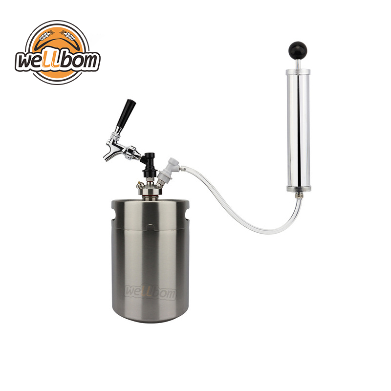 Newest 5L Mini Beer Keg Growler for Craft Beer Dispenser System Draft Beer Faucet with Perfect Air Pump and with gas ball lock